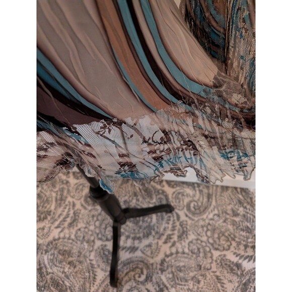 Komarov Blouse Women's M Crinkled Lace Blue Tan Vortex Abstract Art To Wear Boho - Picture 8 of 13